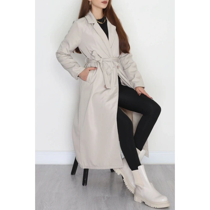 Astarsız Kuşaklı Uzun Trençkot Taş - 31477.147.