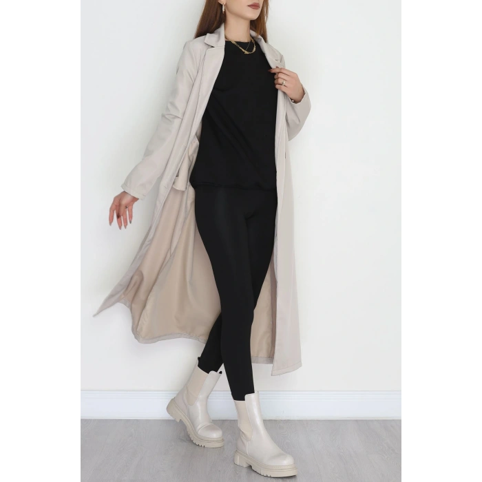 Astarsız Kuşaklı Uzun Trençkot Taş - 31477.147.