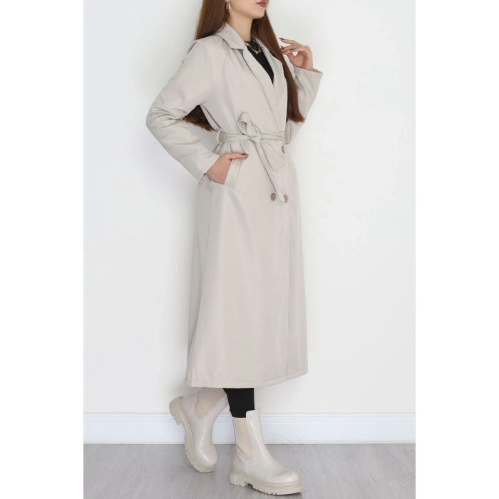 Astarsız Kuşaklı Uzun Trençkot Taş - 31477.147.