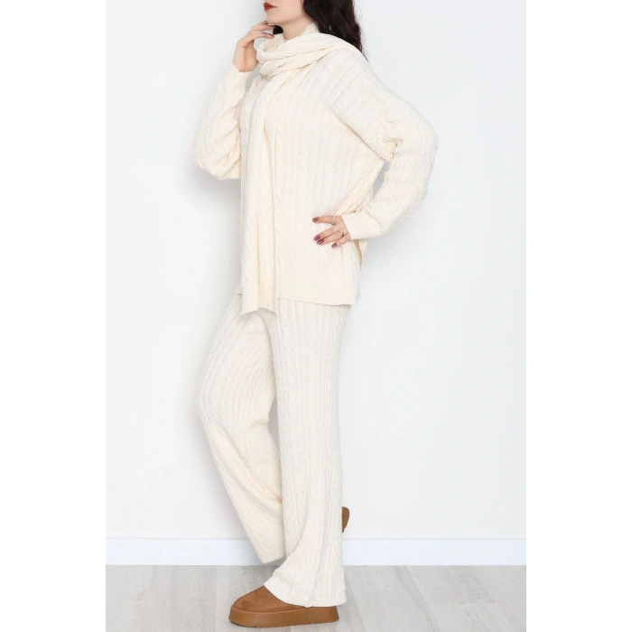 Atkılı 3Lü Triko Takım Bej - 2288.1247.