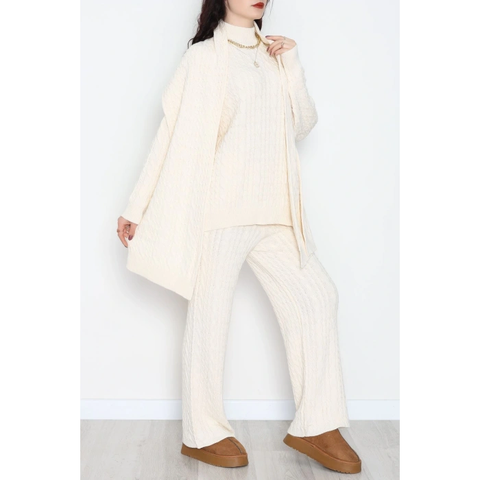 Atkılı 3Lü Triko Takım Bej - 2288.1247.