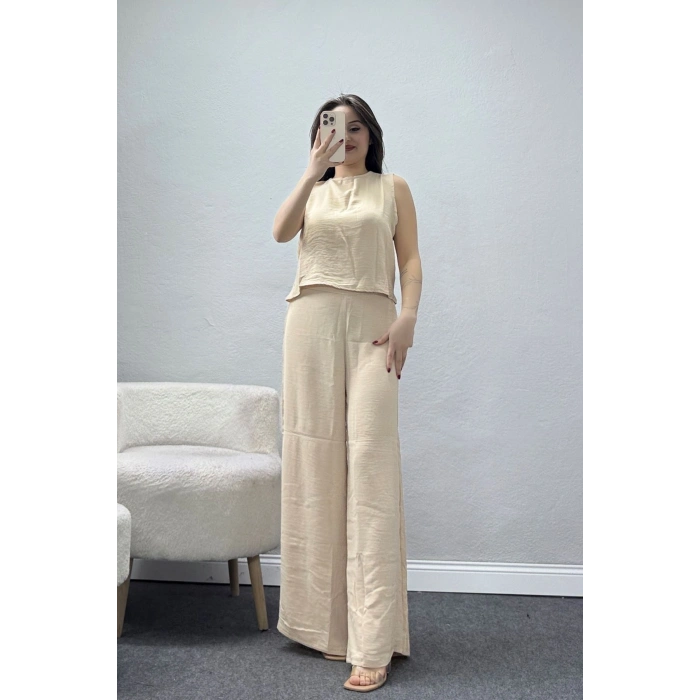 Ayrobin Kumaş Bol Paça İkili Takım Bej - 71150.1748.