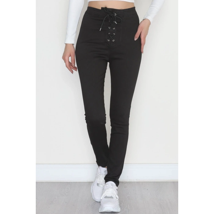 Bağcıklı Kot Pantolon Siyah - 31599.2112.