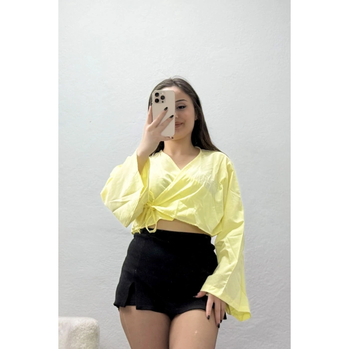 Bağlamalı Asimetrik Gömlek Tereyağsarı - 30872.1949.