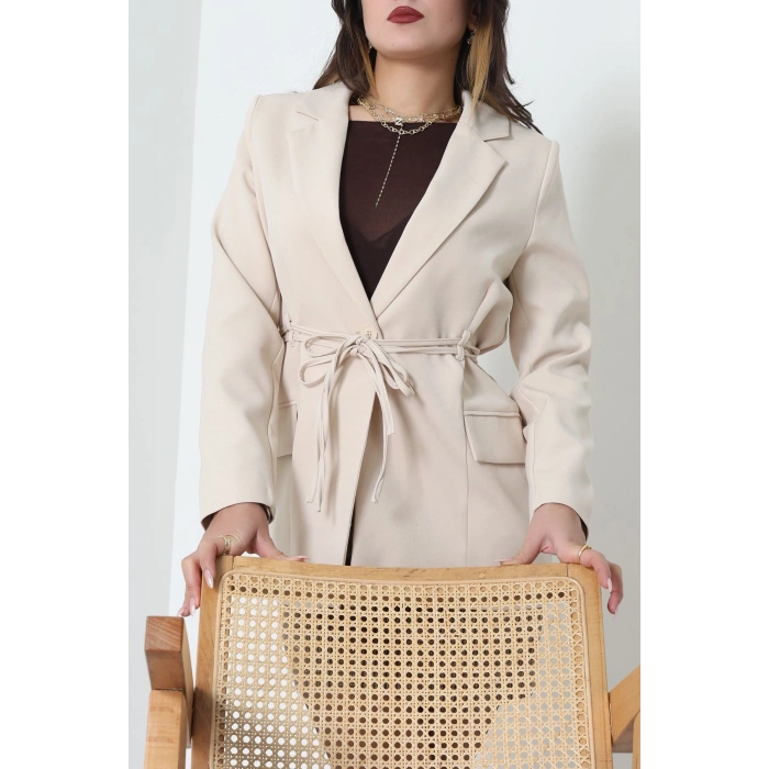 Bağlamalı Astarlı Blazer Ceket Bej - 31815.1991.
