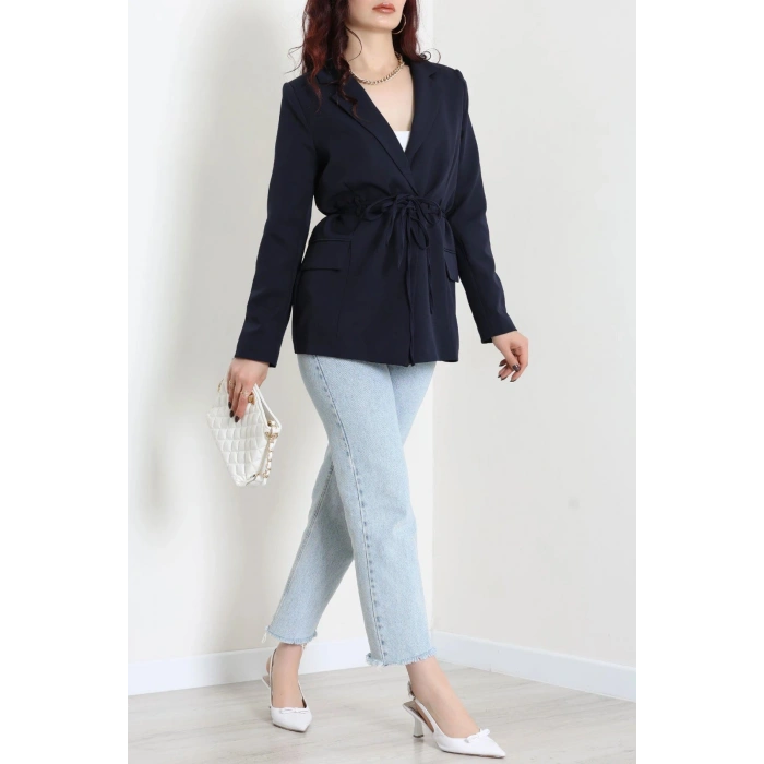 Bağlamalı Astarlı Blazer Ceket Koyulacivert - 31815.1991.