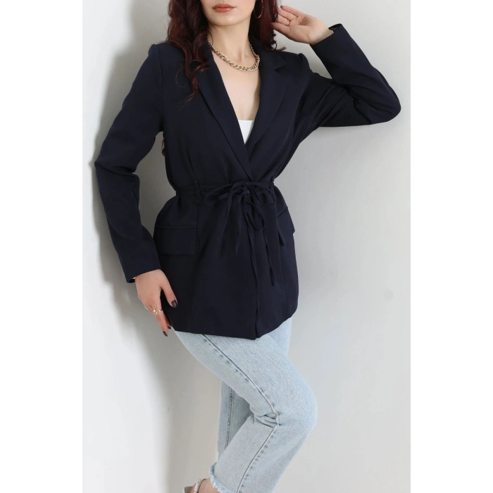 Bağlamalı Astarlı Blazer Ceket Koyulacivert - 31815.1991.