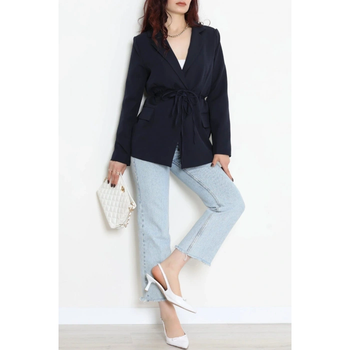Bağlamalı Astarlı Blazer Ceket Koyulacivert - 31815.1991.