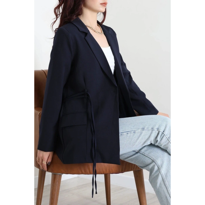 Bağlamalı Astarlı Blazer Ceket Koyulacivert - 31815.1991.