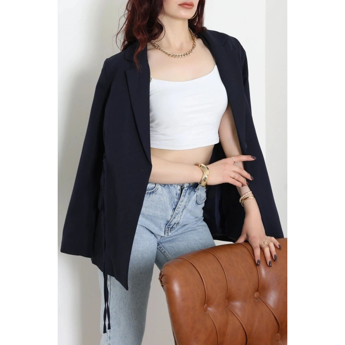 Bağlamalı Astarlı Blazer Ceket Koyulacivert - 31815.1991.