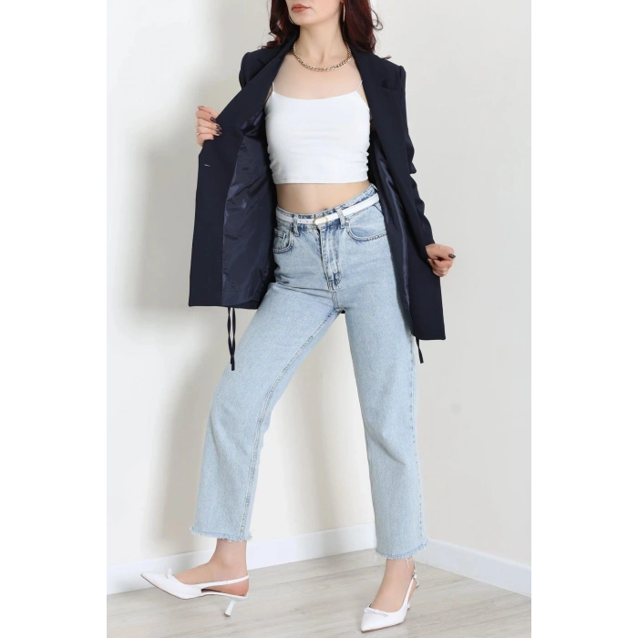 Bağlamalı Astarlı Blazer Ceket Koyulacivert - 31815.1991.