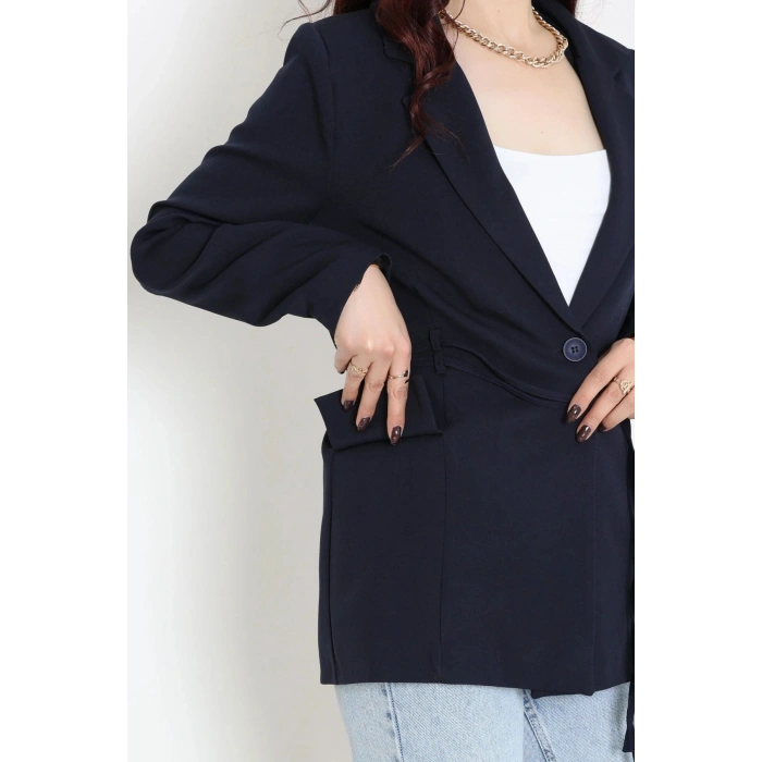 Bağlamalı Astarlı Blazer Ceket Koyulacivert - 31815.1991.