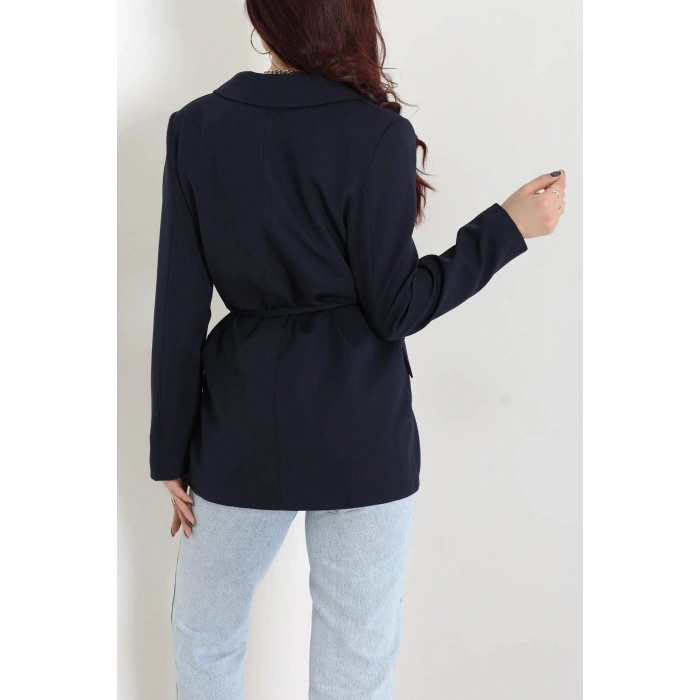 Bağlamalı Astarlı Blazer Ceket Koyulacivert - 31815.1991.