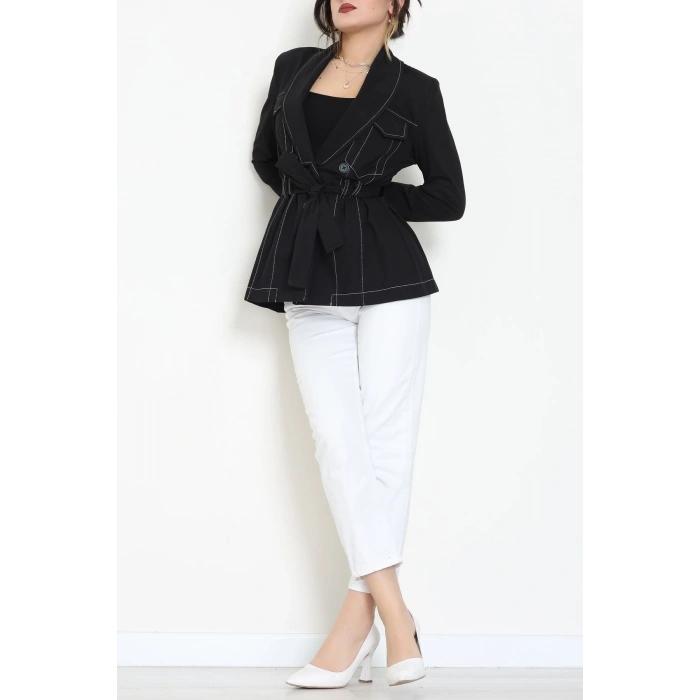 Bağlamalı Gabardin Ceket Siyah - 8123.179.