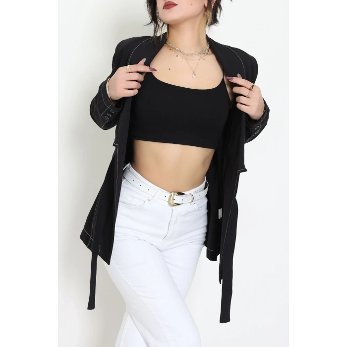 Bağlamalı Gabardin Ceket Siyah - 8123.179.