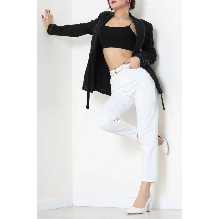 Bağlamalı Gabardin Ceket Siyah - 8123.179.