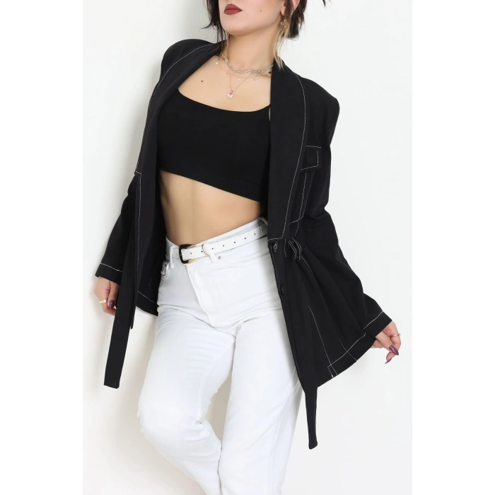 Bağlamalı Gabardin Ceket Siyah - 8123.179.