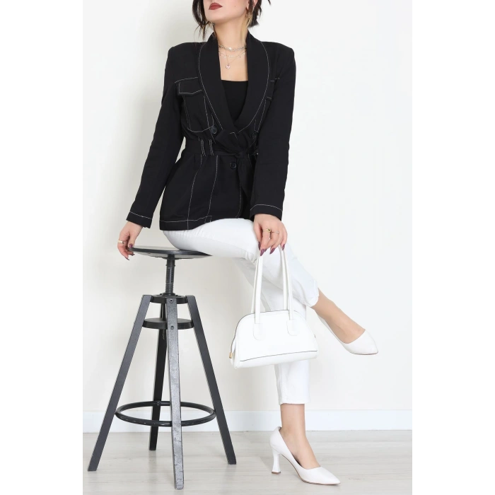 Bağlamalı Gabardin Ceket Siyah - 8123.179.