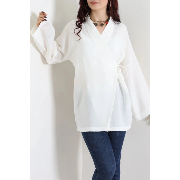 Bağlamalı Kimono Beyaz - 8091.1437.