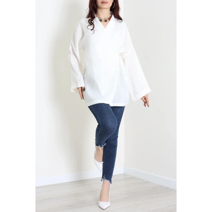 Bağlamalı Kimono Beyaz - 8091.1437.