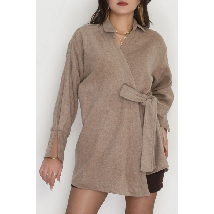 Bağlamalı Kruvaze Yaka Kaşe Ceket Devetüğü - 70993.1775.