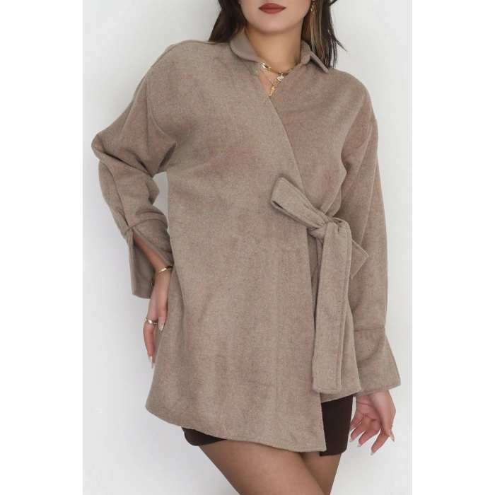 Bağlamalı Kruvaze Yaka Kaşe Ceket Devetüğü - 70993.1775.