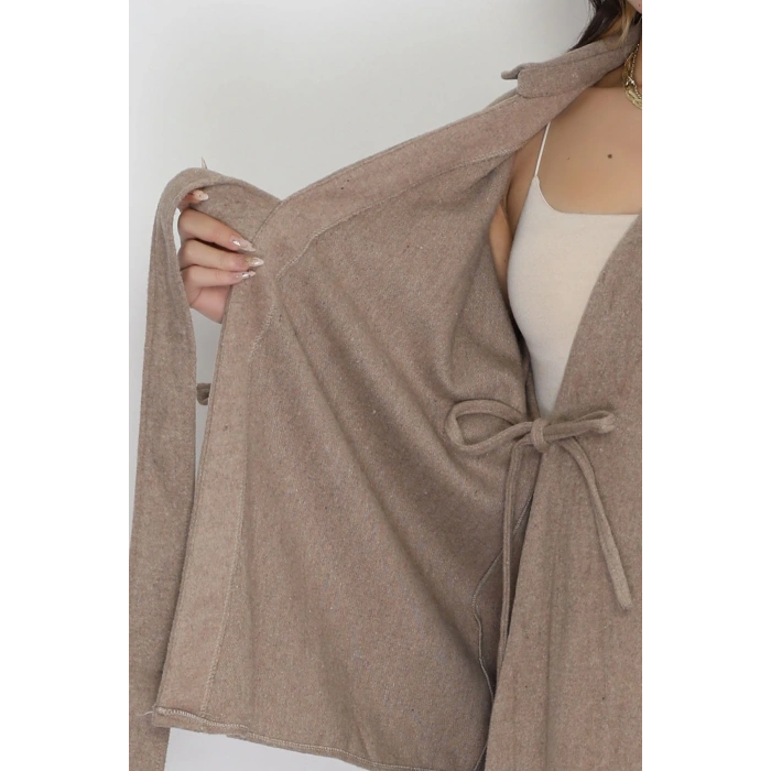 Bağlamalı Kruvaze Yaka Kaşe Ceket Devetüğü - 70993.1775.