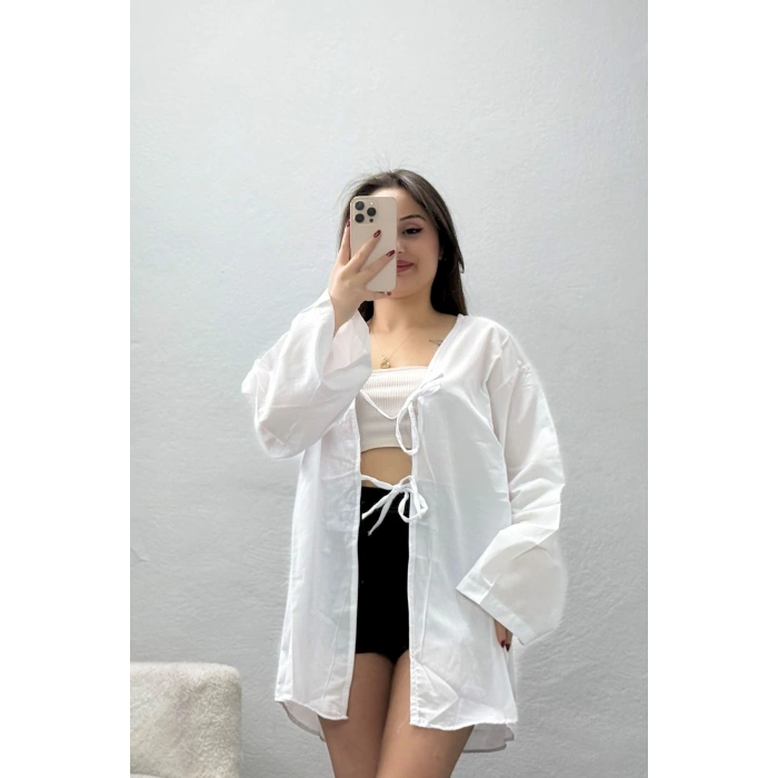 Bağlamalı Terikoton Gömlek Beyaz - 32429.1949.