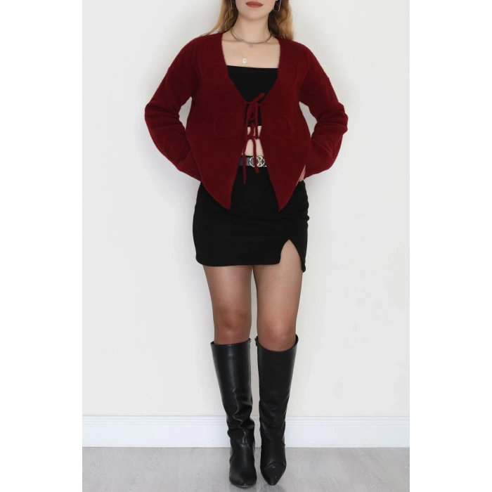 Bağlamalı Yumoş Hırka Bordo - 4045.1247.