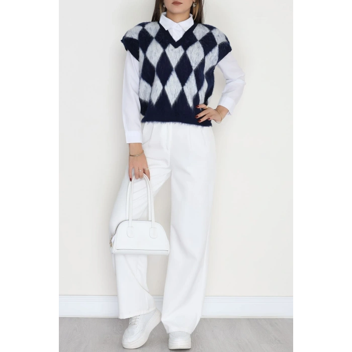 Baklava Desenli Süveter Lacivert - 2409.1765.