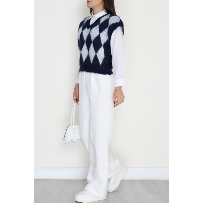 Baklava Desenli Süveter Lacivert - 2409.1765.