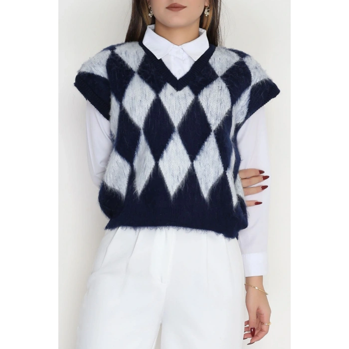 Baklava Desenli Süveter Lacivert - 2409.1765.