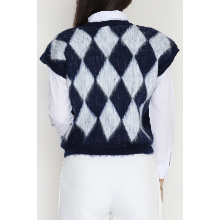 Baklava Desenli Süveter Lacivert - 2409.1765.