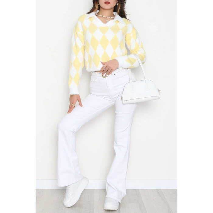 Baklava Desenli Triko Sarıbeyaz - 51106.1765.