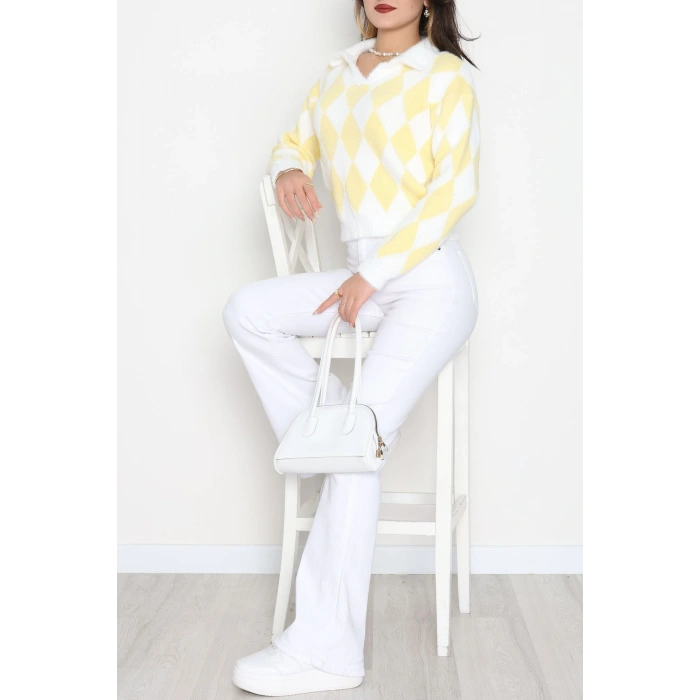 Baklava Desenli Triko Sarıbeyaz - 51106.1765.