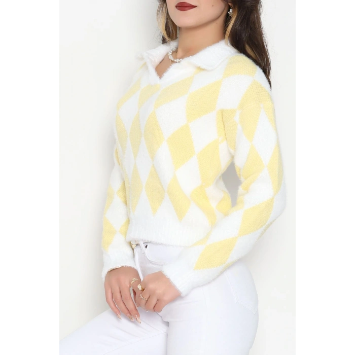 Baklava Desenli Triko Sarıbeyaz - 51106.1765.