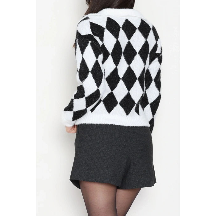 Baklava Desenli Triko Siyahbeyaz - 51106.1765.