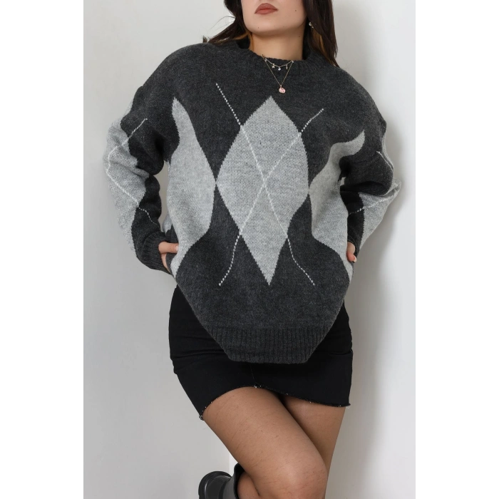 Baklava Dilimli Triko Kazak Antrasitgri - 51264.1918.