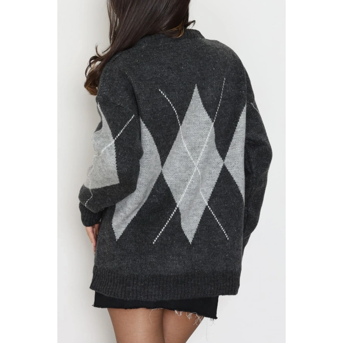 Baklava Dilimli Triko Kazak Antrasitgri - 51264.1918.