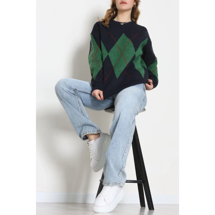 Baklava Dilimli Triko Kazak Lacivertyeşil - 51264.1918.