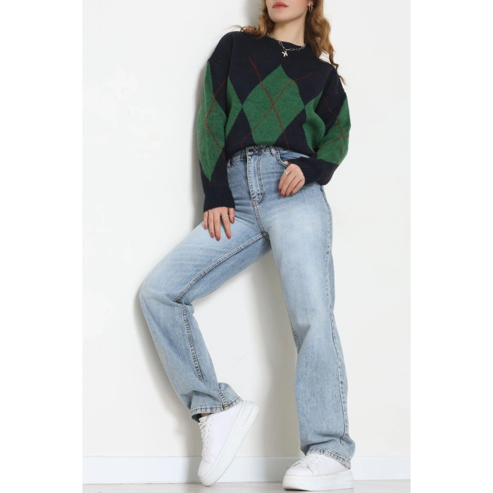 Baklava Dilimli Triko Kazak Lacivertyeşil - 51264.1918.