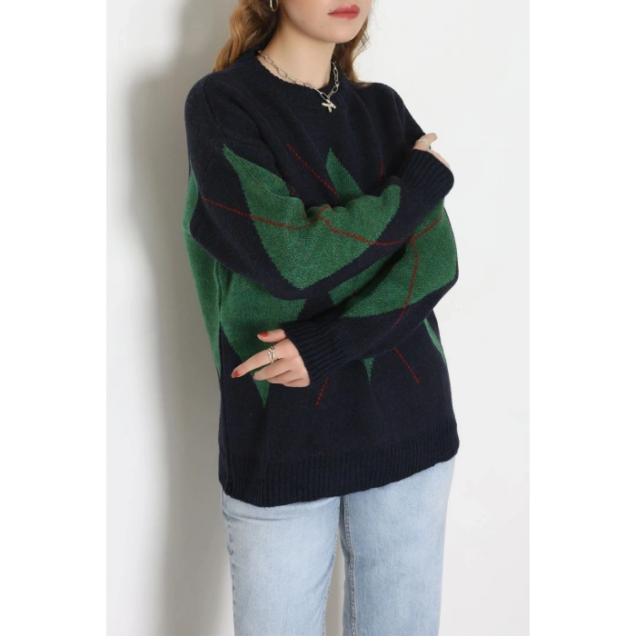 Baklava Dilimli Triko Kazak Lacivertyeşil - 51264.1918.