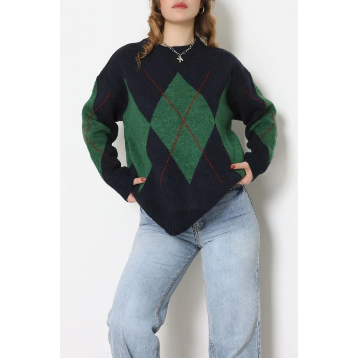 Baklava Dilimli Triko Kazak Lacivertyeşil - 51264.1918.