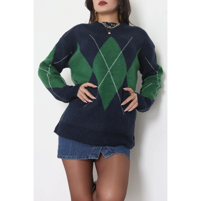 Baklava Dilimli Triko Kazak Laciyeşil - 51262.1918.