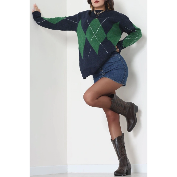 Baklava Dilimli Triko Kazak Laciyeşil - 51262.1918.