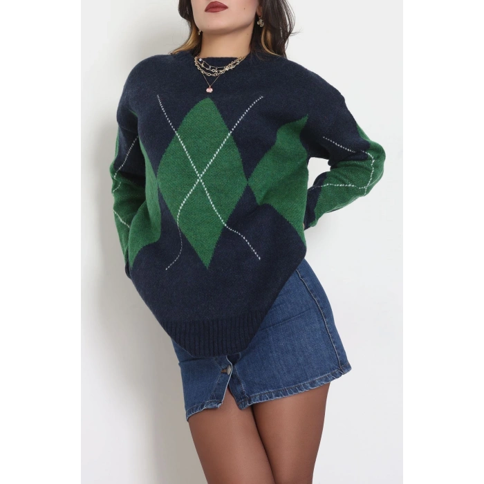 Baklava Dilimli Triko Kazak Laciyeşil - 51262.1918.