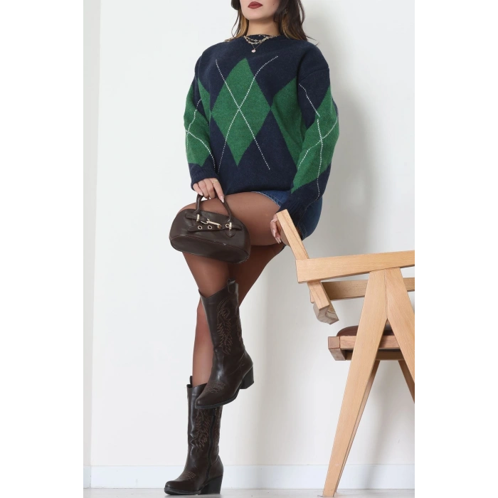 Baklava Dilimli Triko Kazak Laciyeşil - 51262.1918.