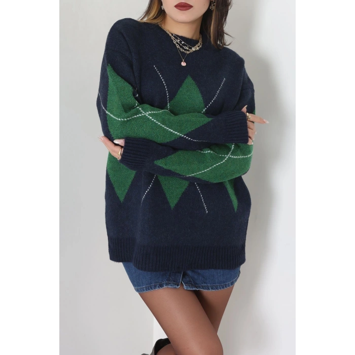 Baklava Dilimli Triko Kazak Laciyeşil - 51262.1918.