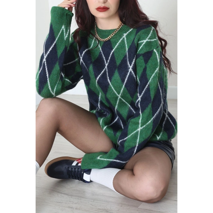 Baklava Dilimli Triko Kazak Yeşillaci - 51261.1918.