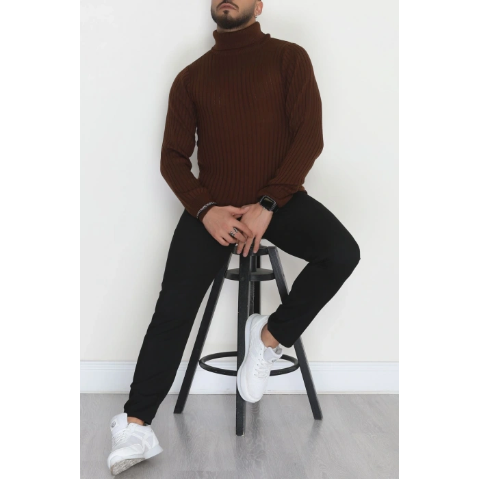 Balıkçı Yaka Erkek Triko Kahve - 70774.1766.